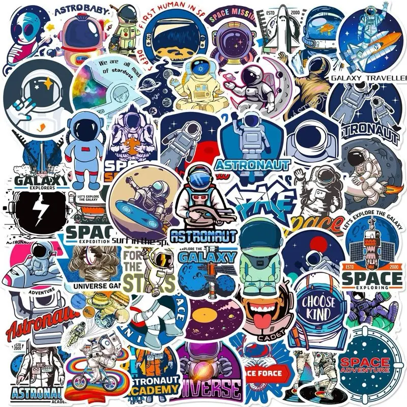 Vinyl Astronaut Space Rocket 50 Pcs Waterproof Stickers - Ideal for Wall, Computer, Laptop, Skateboard, Mug & Kids Scrapbook Gift