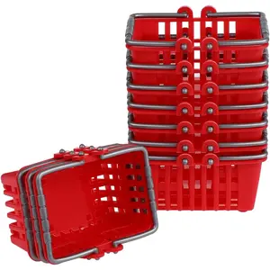 10Pcs Mini Shopping Basket Mini Supermarket Cart Tiny Plastic Retail Shopping Baskets with Handles for Kids Party Favors Dool House Ornament Red 2.7x1.2x1.3 Inch