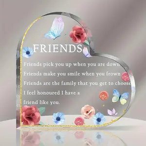 Heart Shaped Acrylic Plaque, Creative Friendship Gift, Desktop Ornament for Home & Office, Birthday Gift for Friends