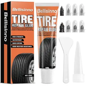 Tire Repair Glue, Rubber Cement For Sidewall Fixes, Includes Two Sizes Of Repair Nails, Complete Kit For Car, Motorcycle, Bike, Off-Road, Truck, Tractor (50ml)
