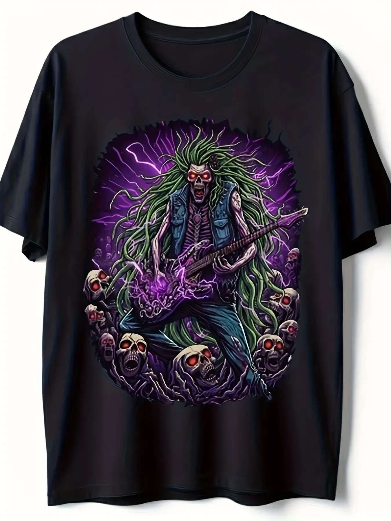Heavy Metal Zombie Guitar Player T-Shirt - Vintage unisex soft cotton short sleeve t shirt, vintage graphic casual tee for men women teens, perfect birthday holiday gift for camping travel gym daily street  wear