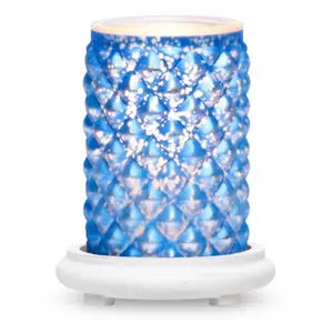 Blue Topaz Simmering Light - Elegant Blue Diamond Patterned Base for Aromatherapy & Fragrance Diffusion