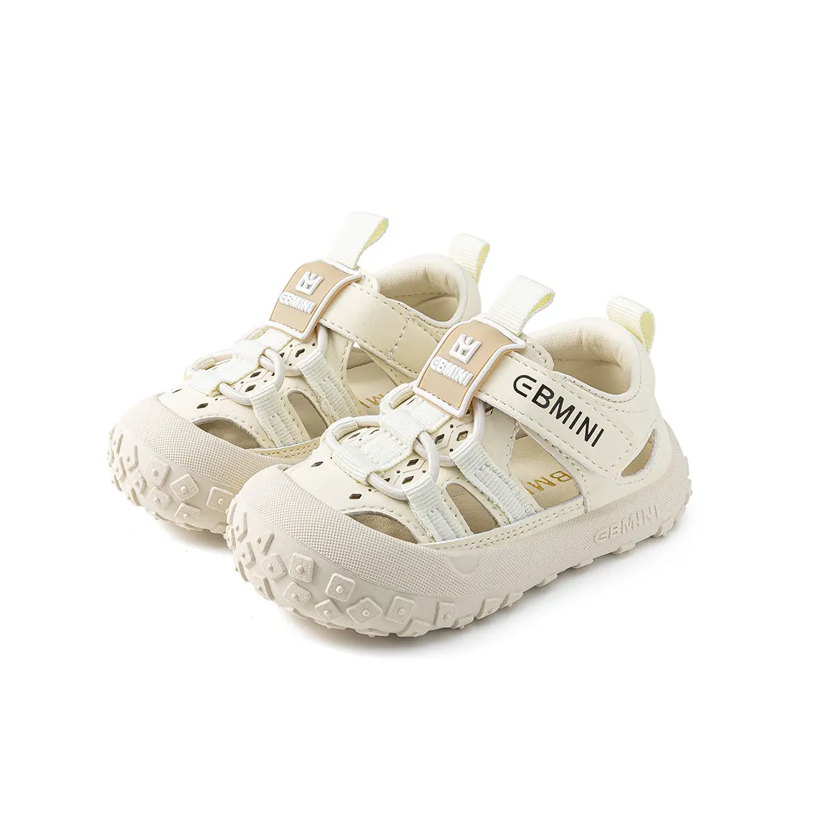 EBMINI Closed Toe Toddler Sandals | Beige Breathable Non Slip First Walker Summer Shoes for 10M-6Y