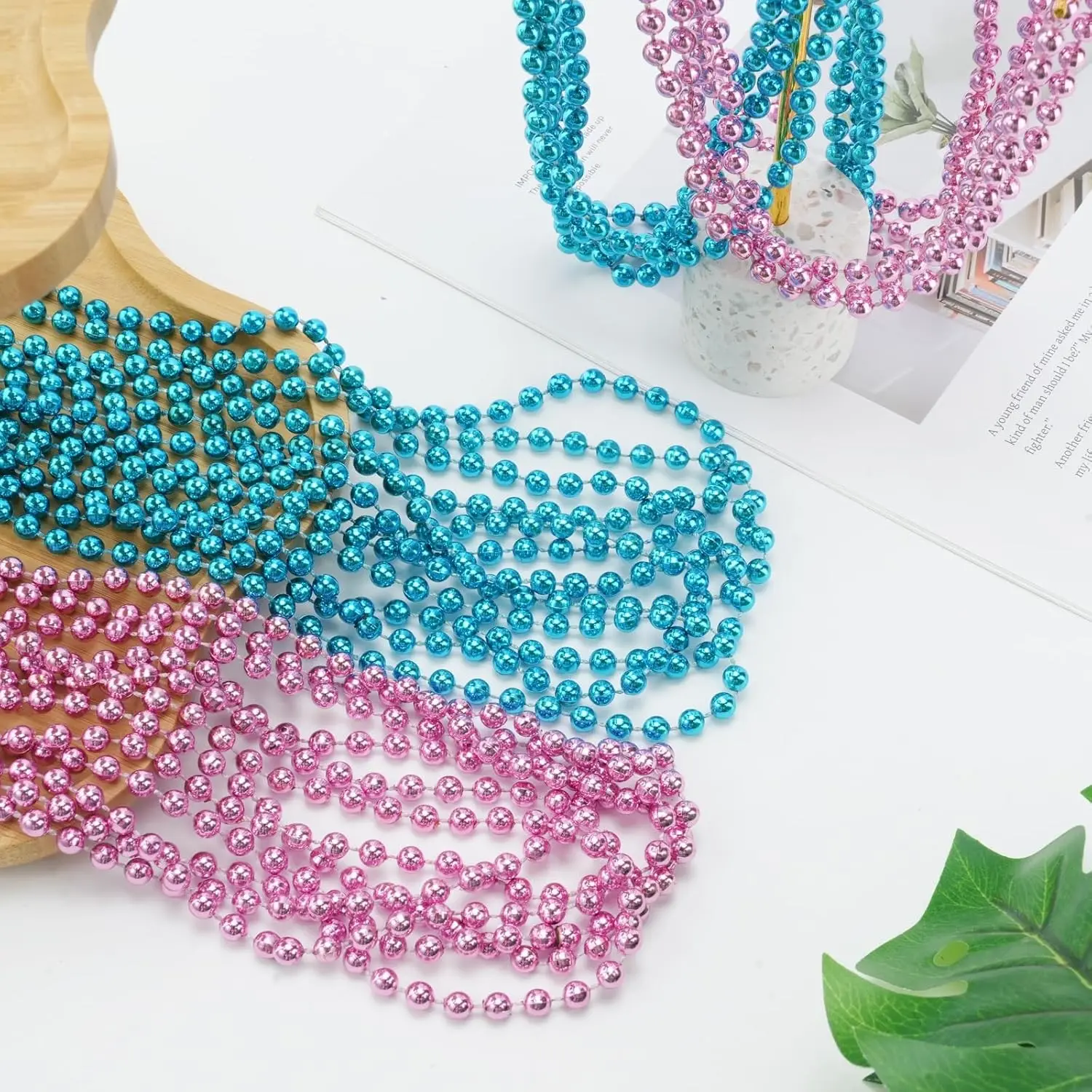 12 Pcs Blue Bead Necklaces, 33 Inch Gender Reveal Necklace, Baby Party Game, Birthday Gift, Adult Novelty Party Gift