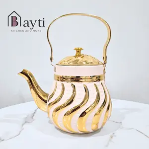 Bayti Premium Quality White and Gold Stainless-Steel Tea Pot 1.8L with Elegant Design and Durable Construction for Elegant Tea Brewing
