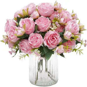 2 Packs Peonies Artificial Flowers, White Artificial Peonies, Silk Peonies Flowers Fake Peonies Artificial Flowers Peonies Bouquet for Centerpiece Table Wedding Party Home Decor Decoration Plastic