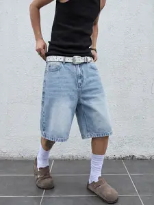 Summer Denim Shorts Five-Point Pants, No Stretch Straight Leg Jeans, Cotton Ripped Streetwear, Fashionable Casual Commuter Wear