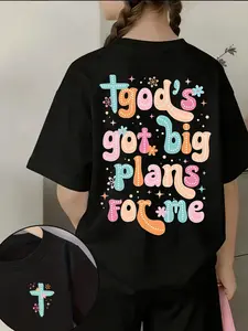 Black Oversized "God’s Got Big Plans For Me" Retro Christian Tee - 2026 Trending Faith Streetwear, Soft Cotton Perfect for Teens & Kids