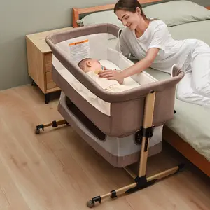 3-in-1 baby crib, bassinet bedside crib, adjustable portable bed for infants/newborns — a must-have bed, khaki