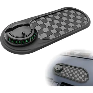 JOKG New Multifunctional Anti-Slip Rubber Pad, 4-in-1 Car Universal Dashboard Pad, 360° Rotatable Car Non-Slip Phone Pad w/Temporary Parking Number, Place Sunglasses, Keys, etc (Black & Gery)