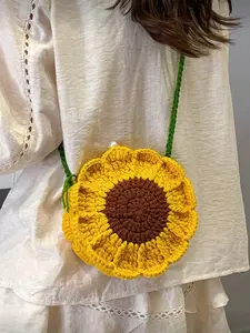 Double-Sided Sunflower Mini Crochet Handmade Crossbody Bag Key Coin Purse, Elegant Floral Women's Bag, Sweet and Stylish