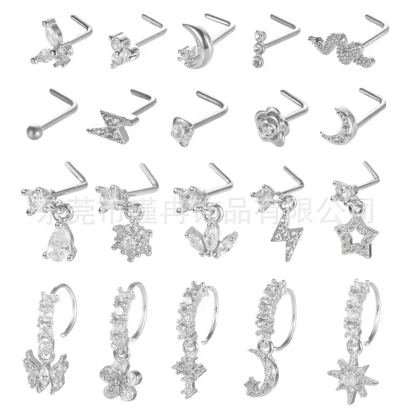 20 nose ring nasses (steel color)