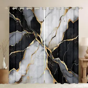 Black Marble Blackout Curtains,Black And Grey Marble Window Curtain,Women Tees Boys Modern Gray Gold Abstract Art Tie Dye Decor,Gothic White Gold Bling Marble Room Decor 2 Panels