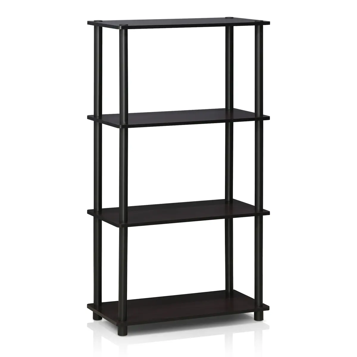 212 MAIN DIY-Friendly 4-Tier Wooden Turn-N-Tube Bookshelf Rack - Rubberwood Build, Stable Base, Dark Walnut Finish, Rubber-Enhanced Commercial Office Furniture