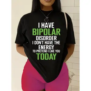 Women's Funny Bipolar Humor T-Shirt - 100% 180GSM Soft Black Y2K Streetwear with Bipolar Disorder Awareness Design, Casual Casual Attire & Mental Health Conversation Starter