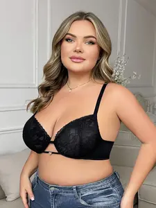 Women's Lace Print Front Button Push-Up Bra, Gathered Top Lift Underwire Sexy Plus Size Bras, Comfortable Everyday Wear