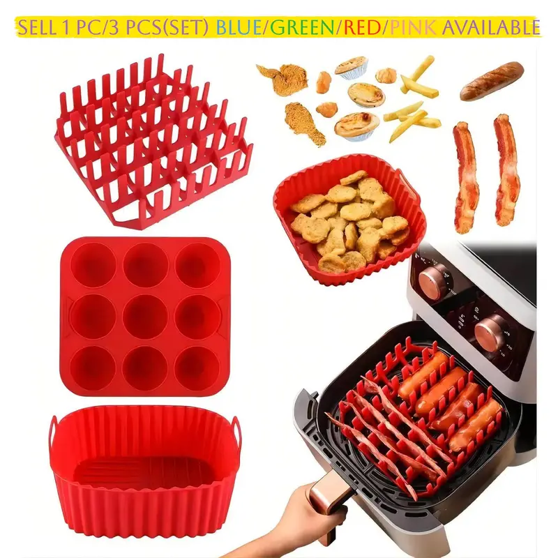Air Fryer Accessory Set, Including Square Baking Rack, Hot Dog & Bacon Rack, 9-cavity Cake Mold, Kitchen Baking Tools
