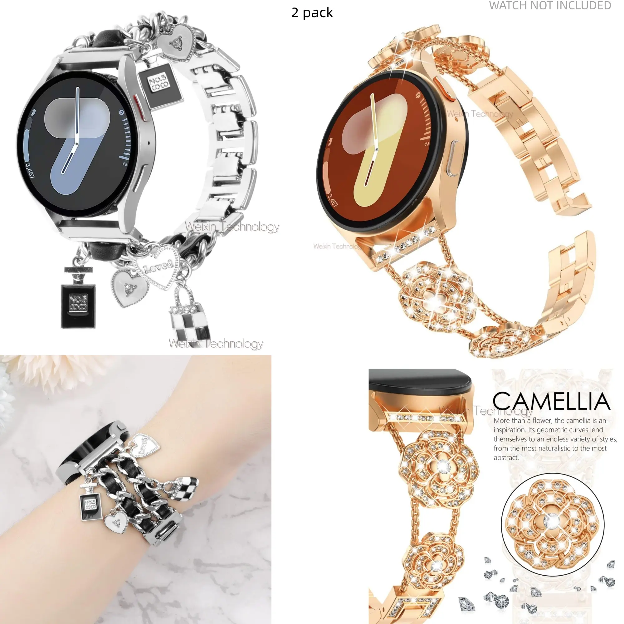 metal strap for Galaxy Watch4 Classic strap 40/44/46mm Galaxy Watch 7 6 5 4 FE strap 40mm 44mm Samsung Watch 5 Pro strap 45mm, Smartwatch Accessories, women's diamond strap 6/4 Classic 46mm 20MM metal strap 2 packs Smart Watch Straps