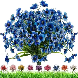 Artificial Outdoor Flowers,8 Bundles Fake Flowers UV Resistant Faux Outdoor Plastic Flower Plants for Outside Indoor Décor(Blue)