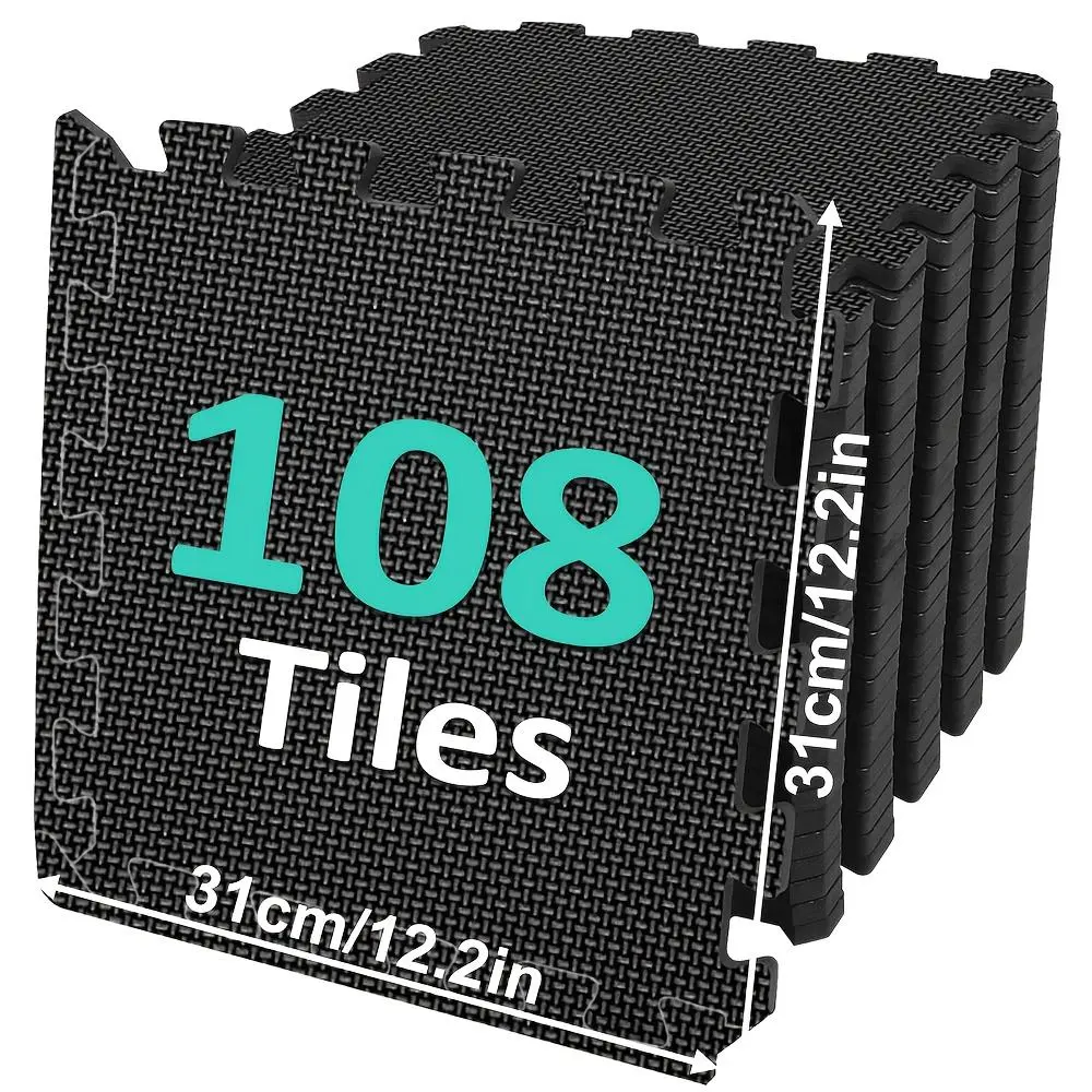 108 Tiles Interlocking Floor Mats,108sq.ft,12.2'' × 12.2'' Play Workout Mat, 0.4 Inch Thick Puzzle Exercise Mat With 108  EVA Foam Floor Tiles, Gym Flooring For Home Gym, Gym Floor Mat For Workout Equipment