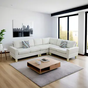 Beige Massa Flannel 4 Piece Modular Sofa Set, Flannel Upholstered Couch for Living Room, Modern 4 Seats with Ottoman