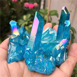 Beautiful Aura Titanium Crystal Quartz Cluster, Gemstones and Crystals, Exquisite Home Decoration, Unique Natural Gemstone for Healing & Energy
