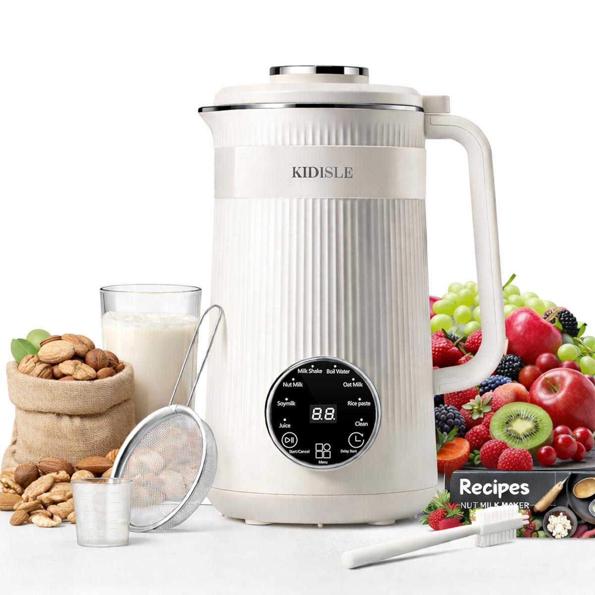 KIDISLE 8-in-1 Multifunctional Nut Milk & Coffee Maker Machine - 32oz, Auto Clean, Delay Start, Keep Warm, Stainless Steel, Black/White Kitchen Appliance Gadget