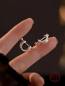 Sterling 925 Silver Color Geometric C-Star Cubic Zirconia for Women, Casual Simple Design, All-Season Wear, Artificial Zircon Earrings, Perfect Gift, Zirconia Hoop Earrings