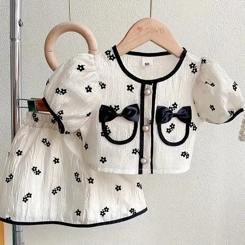 Girls' Clothing Set - New Summer Short Sleeve Shirt and Floral Skirt - 2pcs Youngsters's Outfit