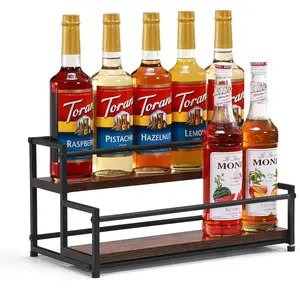 Coffee Syrup Rack Organizer 2-Tier 10 Syrup Bottles Holder Stand for Coffee Bar Liquor Bottle Display Countertop Shelf Rack for Syrup Wine Spice