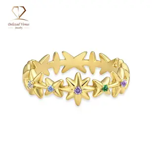 Delzzad The Starflower Eternity Ring Band Zirconia Ring Jewelry Copper Band Perfect Birthday Engagement Wedding Anniversary Christmas Valentine's Day Mother's Day Gift