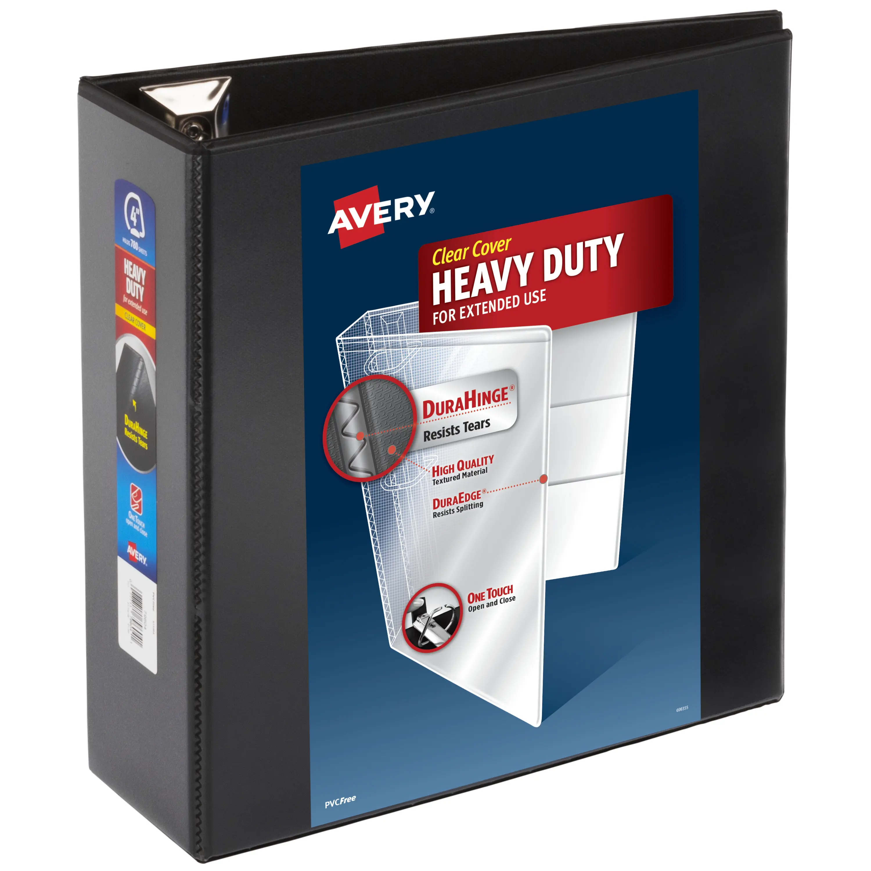 Avery Heavy-Duty View 3 Ring Binder, 4 Inch One Touch EZD Rings, 780-Sheet Capacity, 4.5 Inch Wide Spine, Customizable Clear Cover and Spine, 1 Black Binder (79604)