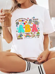 100% Cotton Unisex ABA Behavior Analyst SPED Teacher Awareness Inclusion T-Shirt Short Sleeve T-Shirt Women's Men's Graphic Tee Causal Tops