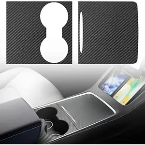 Center Console Carbon Fiber Wrap Kit for Tesla Model Y 2020-2024 & Model 3 2021-2023 2PCS Center Console Cover Interior Decoration Wrap Kit for Tesla Model Y/3 Accessories