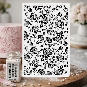 Rose Bush Cake Stencil Template, Food Grade PET Reusable Template for Cake Decorating, Fondant & Sugar Cream