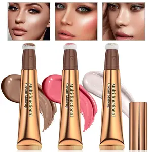 3pcs Liquid Contour Beauty Wand, Liquid Blusher Highlighter Contouring Stick Set With Cushion Applicator,Liquid Bronzer Stick Contour for Long Lasting Natural Shimmer Smooth Silky Cream Makeup