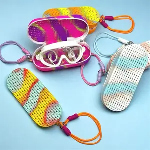 Swimming Goggles Storage Box Silicone Large Capacity Dual-Sided Ventilated Round Holes Equipment Case, Durable & Breathable Design