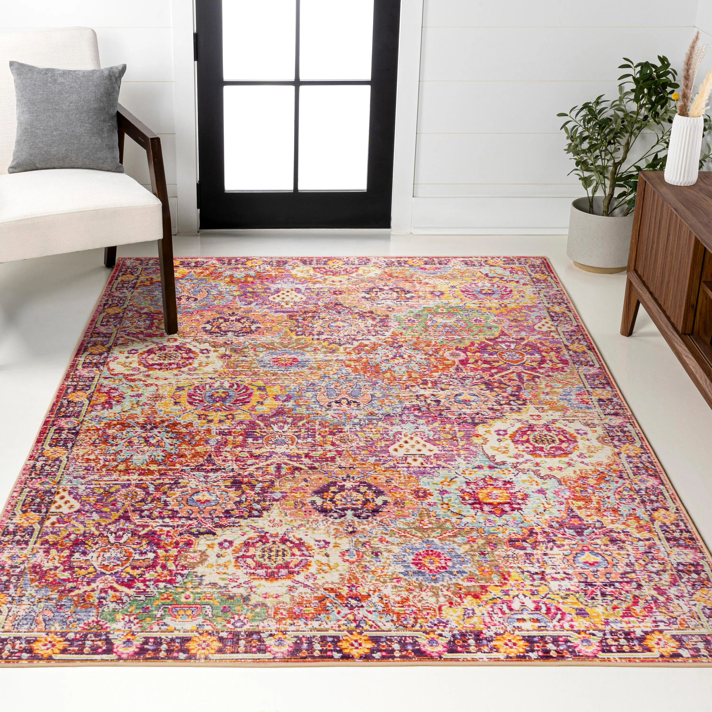 JONATHAN Y Flori Bohemian Medallion Deep Fuchsia Area Rug; for Living Room, Kitchen, Bedroom, Dining Room, Office