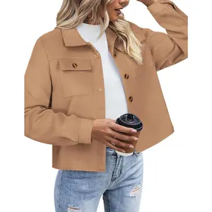 Cropped Shacket Jacket Fashion Plaid Button Down Shirt Fall Coat Tops