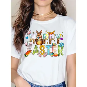 Happy Easter Bunny And Eggs T-Shirt White Happy Easter With Bunny Carrot And Egg Design For Spring Celebration
