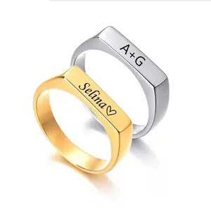 Personalized Bar Name Ring with Engraved Custom Name and Initials in Gold and Silver Options Stainless steel