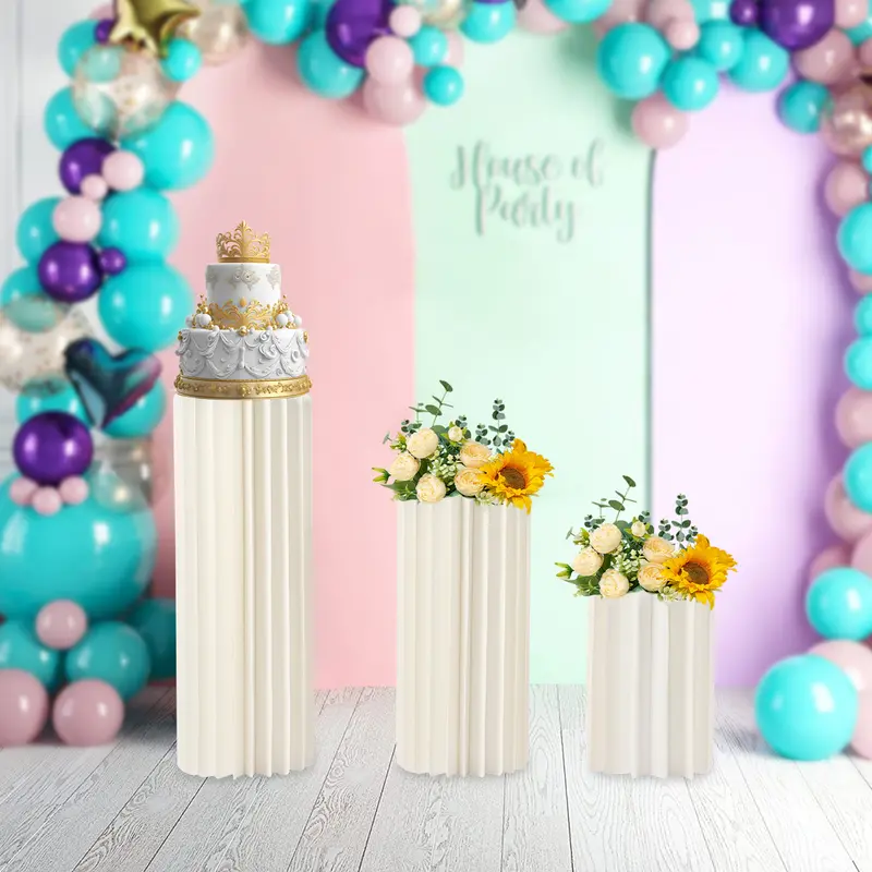 3-Piece Decorative Cardboard Honeycomb Cylinder Flower Stand Set - 2mm/0.08inch Thick, 110 lbs High Load Cap., 30cm/11.8inch-60cm/23.6inch 3 Heights, Transparent PVC Tops, DIY Backdrop Pedestals for Wedding, Anniversary Floral Display, Home Decor Items