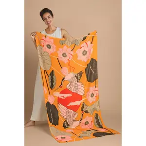 Large Print Crane at Sunrise - Mustard Scarf Shawl