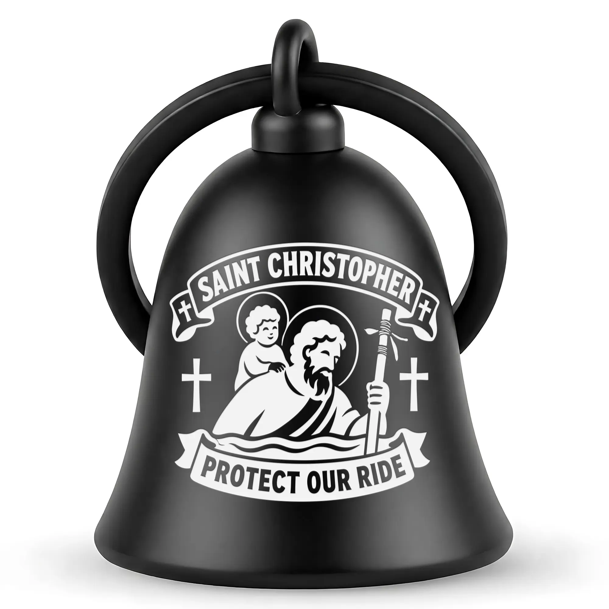 Guardian Bell Saint Christopher Motorcycle Bell | Christian Traveler Protection Design | Ride Safe Faith Biker Gift