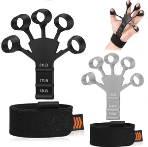 2PCS Grip Strength Trainer & Finger Strengthener, 6 Resistance Levels, Adjustable Hand Exerciser for Therapy & Arthritis Pain Relief (Black+Grey)