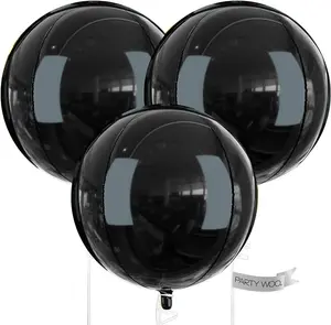 PartyWoo Black Foil Balloons 3pcs 50 Inch Large Round Foil Big Giant 4D Jumbo Inflatable Mirror Ball Mylar Balloons for Halloween Graduation Birthday Retirement Anniversary Party Decorations
