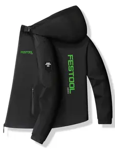 Men's Fashion Jacket with Festool Logo, Stylish Zip Pocket, Casual Hooded Design, Polyester Material, Spring & Fall Outerwear