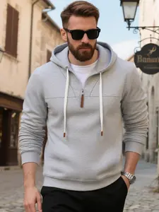 A new men's solid color, Plain half-zip drawstring hoodie, regular version, Casual, Fitted, simple and versatile, suitable for wearing in autumn and winter, suitable for upper body, outdoor sports, daily commuting, travel, men's daily clothing