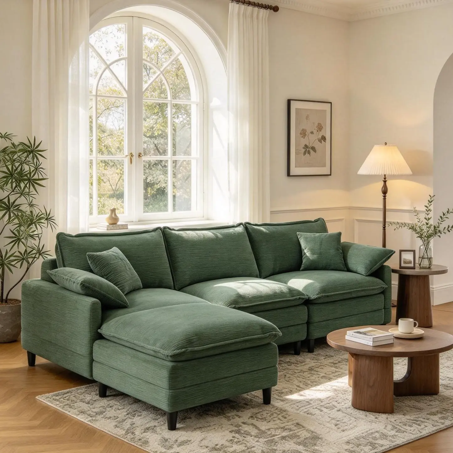 Soft Big Corduroy L/U-Shaped Modular Cloud Sofa (108-143.7in), Co Furniture Apartment Furniture with Movable Dual-Function Ottoman-Coffee Table, 3-Layer High-Resilience Foam Comfy Couch, Easy Assembly, Washable Covers