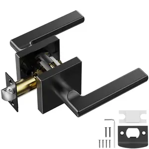 VEVOR Passage Door Handle, 1 Pack Matte Black Door Lever, Left or Right Handing Reversible Lever Non-Locking, 45° Rotation to Open, Square Interior Door Handles for Hallways, Closets, Meeting Spaces